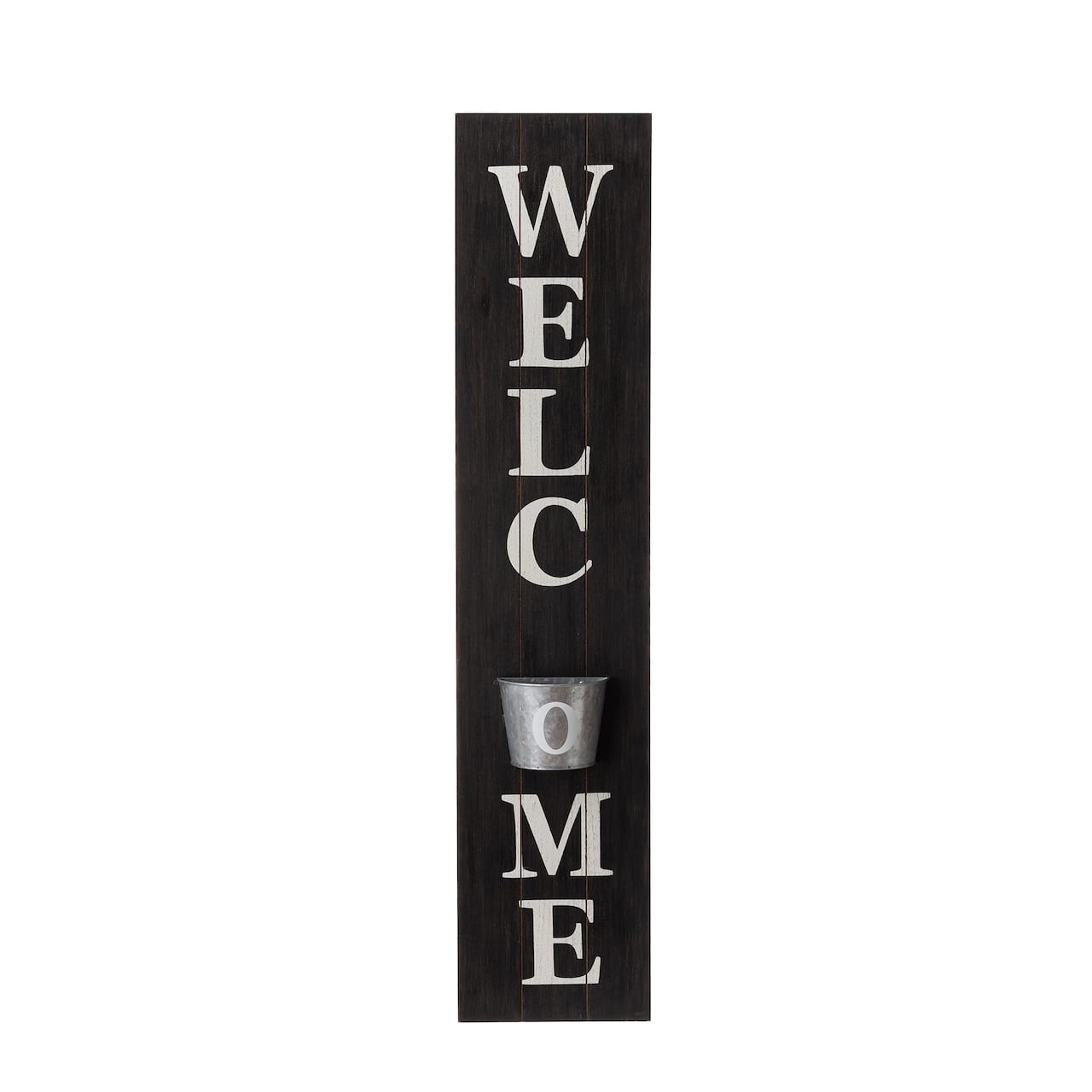 Glitzhome® 42" Wooden Black Welcome Porch Sign with Metal Planter